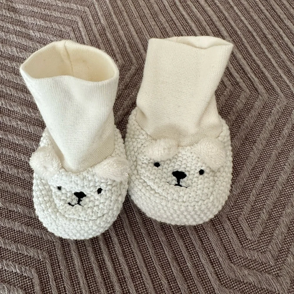 Cream Knit Bear Baby Booties - Kids Accessories
